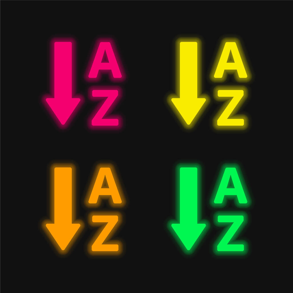 Ordine alfabetico icona vettoriale al neon incandescente a quattro colori - Vettoriali, immagini