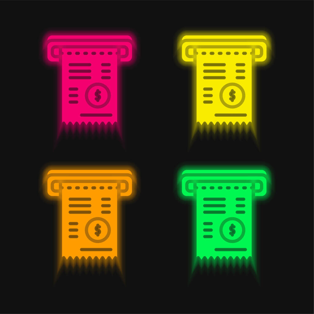Bill vier Farbe leuchtenden Neon-Vektor-Symbol - Vektor, Bild