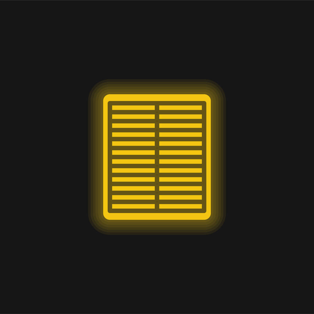 Filtro de aire amarillo brillante icono de neón - Vector, Imagen