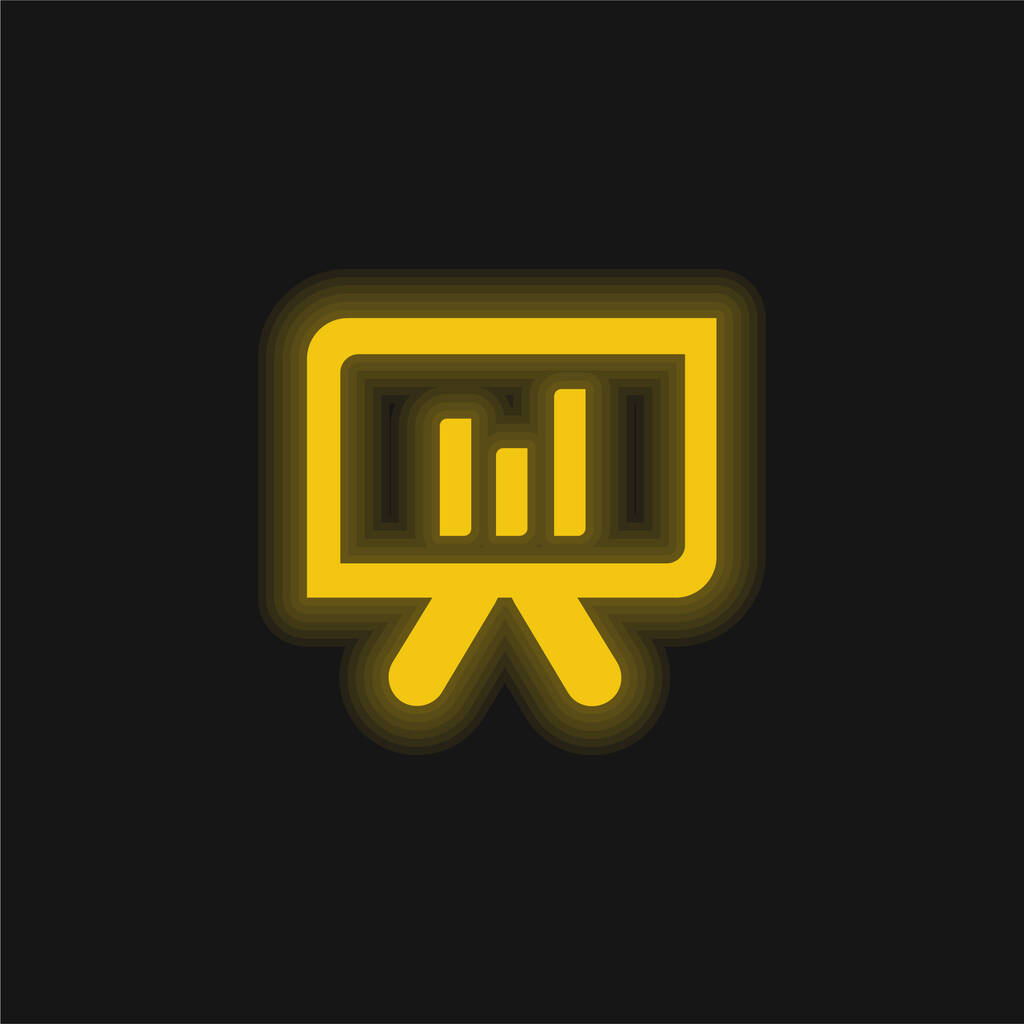 Blackboard With Bar Graph yellow glowing neon icon - Vector, Image