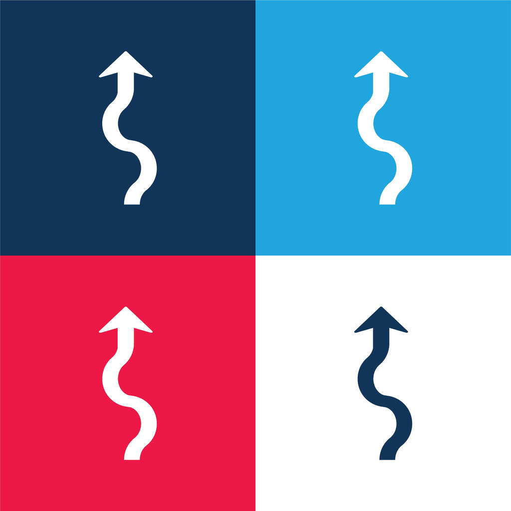 Šipka svíjející se modrá a červená čtyři barvy minimální ikona nastavena - Vektor, obrázek