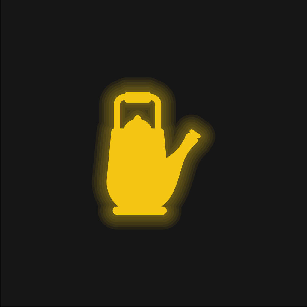 Nagy teáskanna sárga izzó neon ikon - Vektor, kép