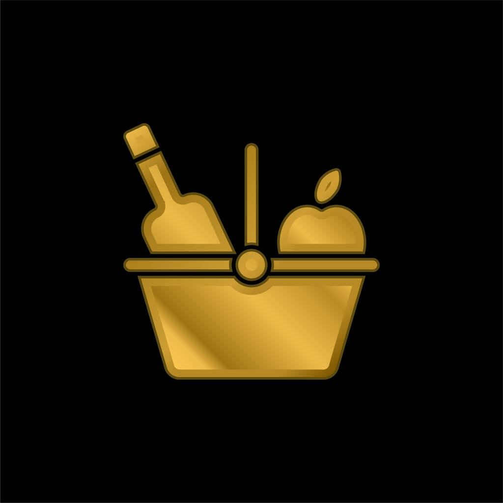 Basket gold plated metalic icon or logo vector - Vector, Image