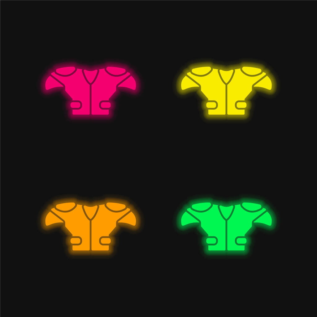 American Football Player Schwarzes T-Shirt Stoff vier Farben leuchtende Neon-Vektorsymbol - Vektor, Bild