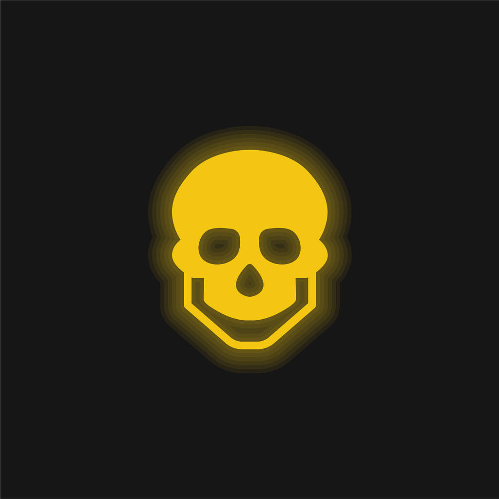 Grote Schedel geel gloeiende neon pictogram - Vector, afbeelding