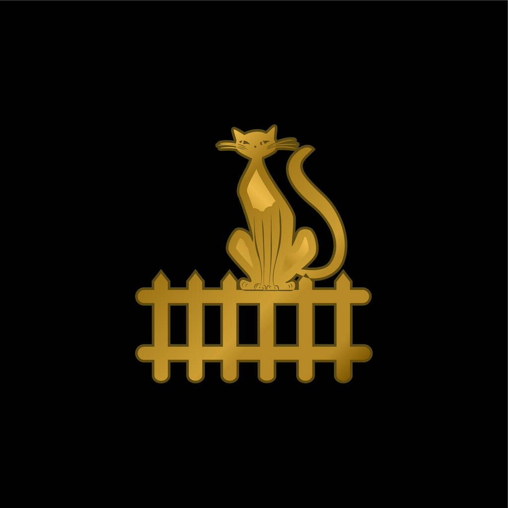 Μαύρο Cat On Fence επίχρυσο μεταλλικό εικονίδιο ή το λογότυπο διάνυσμα - Διάνυσμα, εικόνα