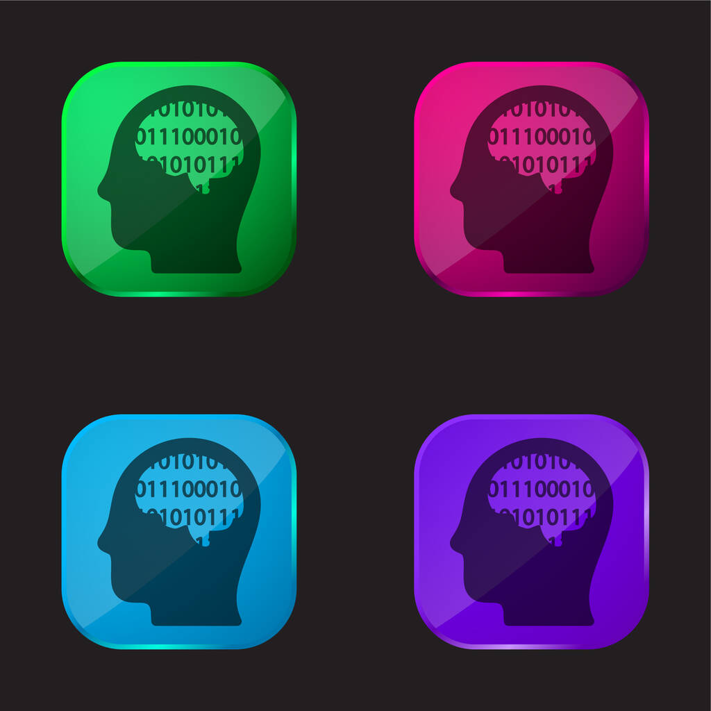 Binario Pensando a quattro colori icona pulsante di vetro - Vettoriali, immagini