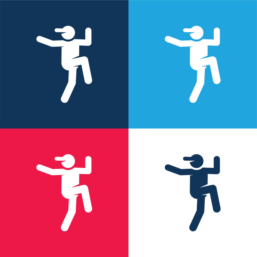 Breakdance azul y rojo conjunto de iconos mínimo de cuatro colores - Vector, Imagen