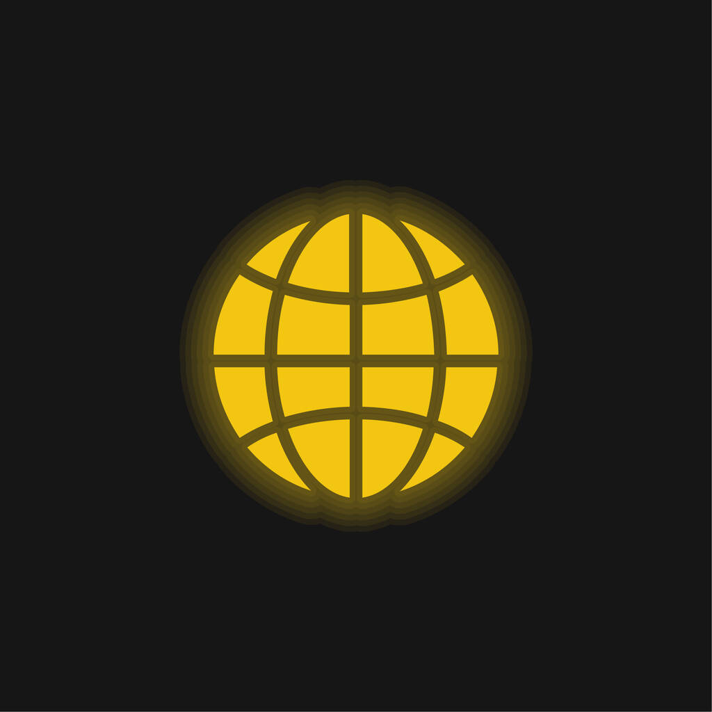 Μαύρο κύκλο της γης με λεπτό πλέγμα κίτρινο λαμπερό νέον εικονίδιο - Διάνυσμα, εικόνα