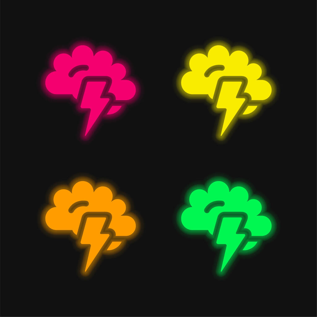 Beyin fırtınası yapan dört renkli neon vektör simgesi - Vektör, Görsel