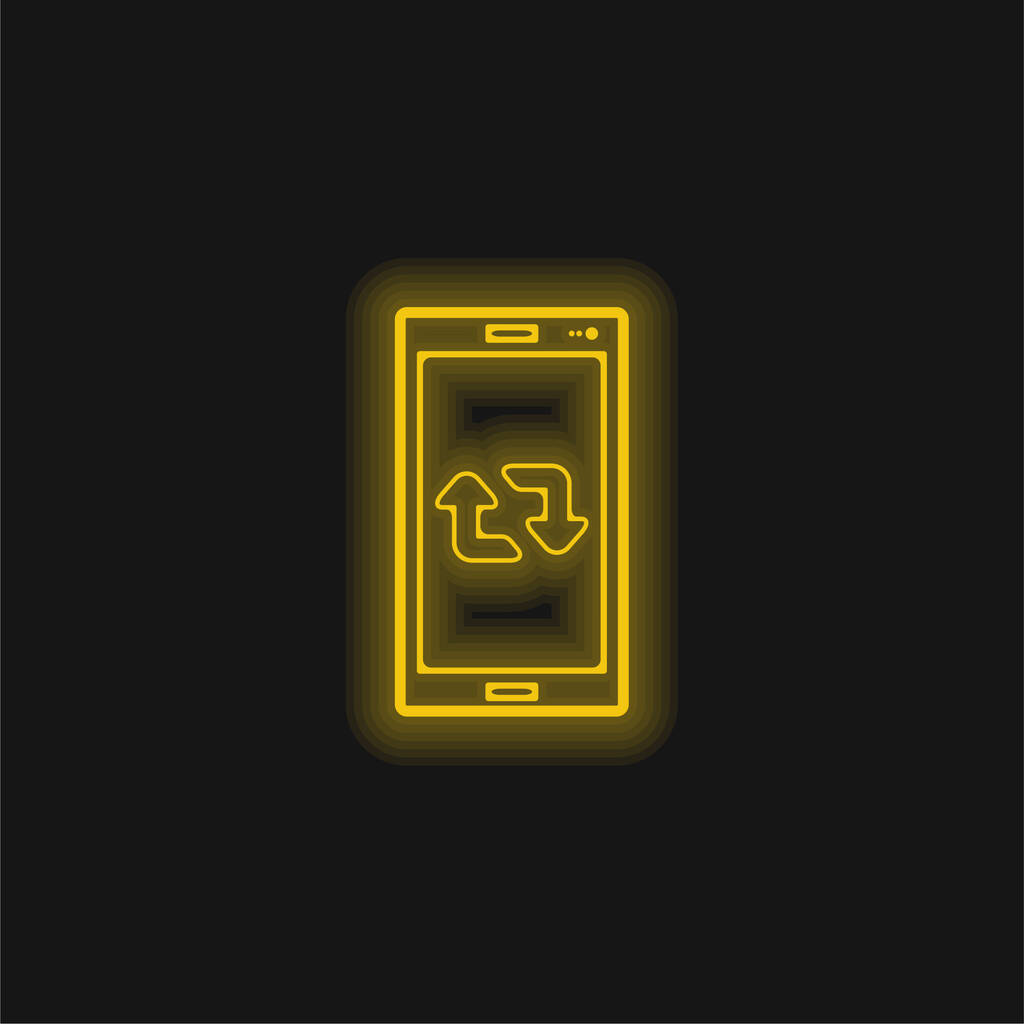 Стрелки пара на экране мобильного телефона желтый перчаточный неоновый значок - Вектор,изображение