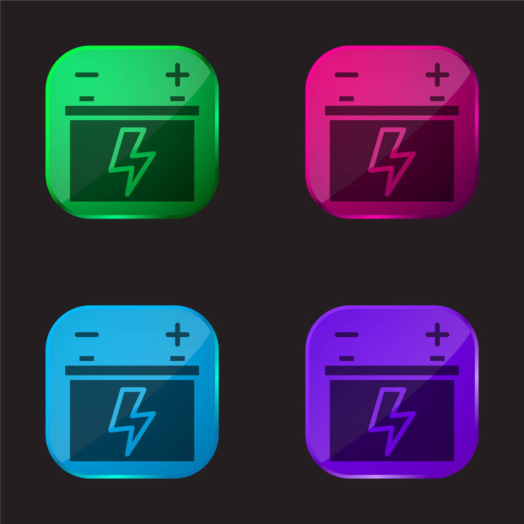 Batteria quattro colori icona pulsante di vetro - Vettoriali, immagini