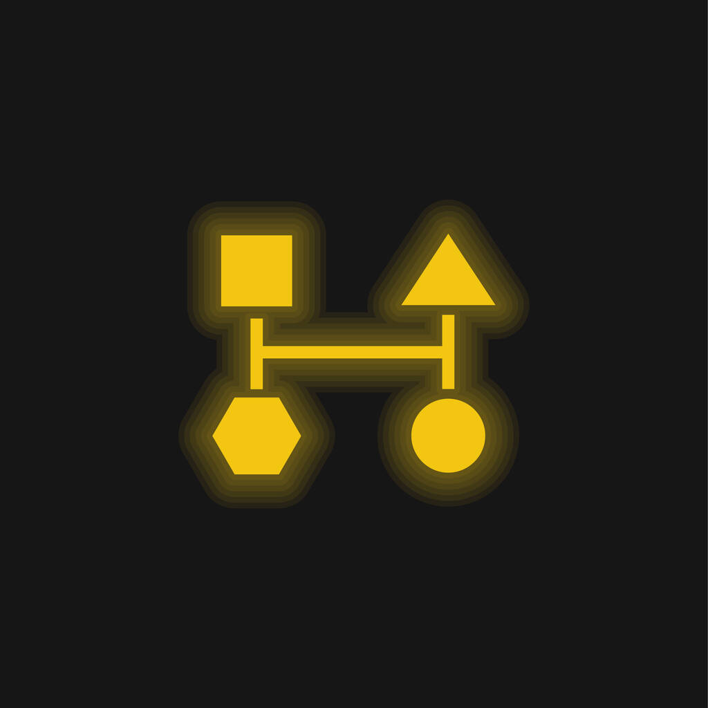 Schemat czterech podstawowych geometrycznych czarnych kształtów żółty świecący neon ikona - Wektor, obraz