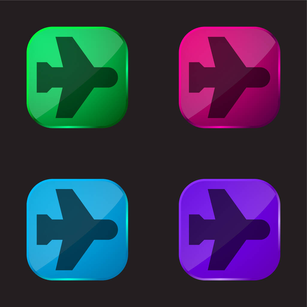 Airplane Mode four color glass button icon - Vector, Image