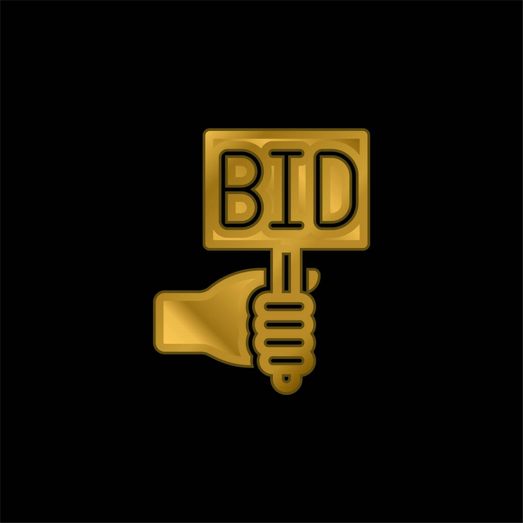 Bid gold plated metalic icon or logo vector - Vector, Image