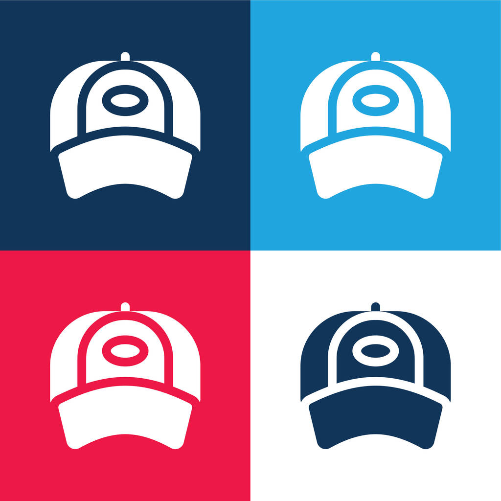 Baseball Cap blue and red four color minimal icon set - Vector, Image