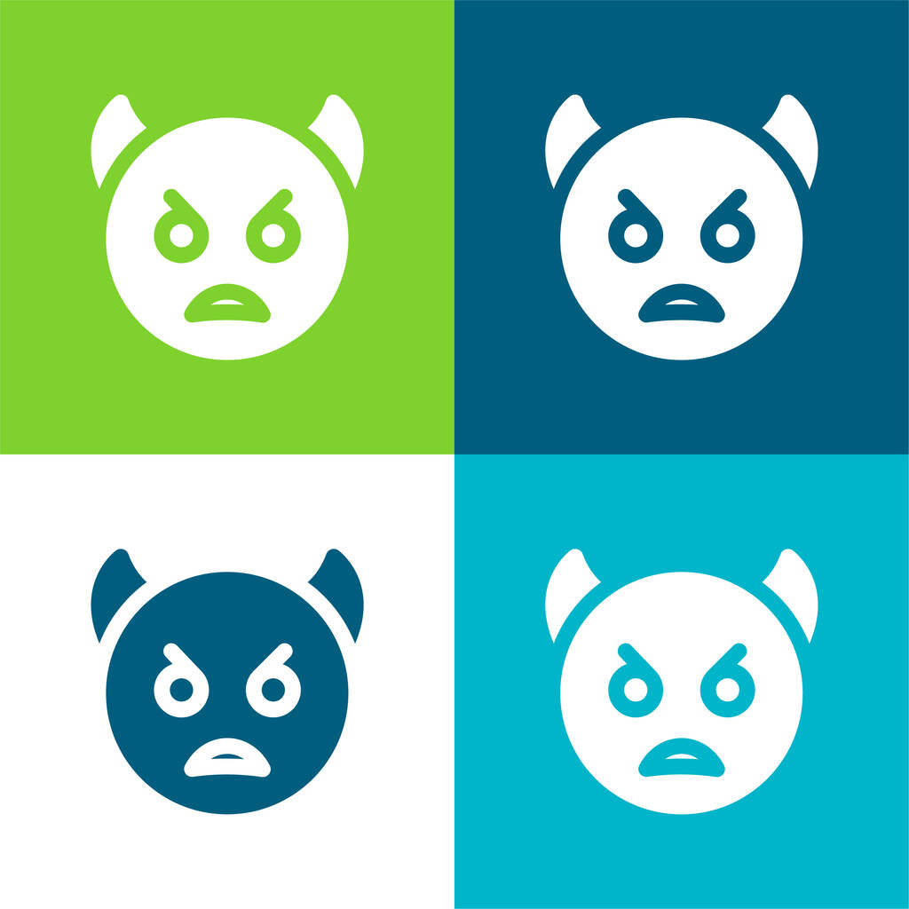 Θυμωμένη επίπεδη τέσσερα χρώμα ελάχιστη σύνολο εικονιδίων - Διάνυσμα, εικόνα