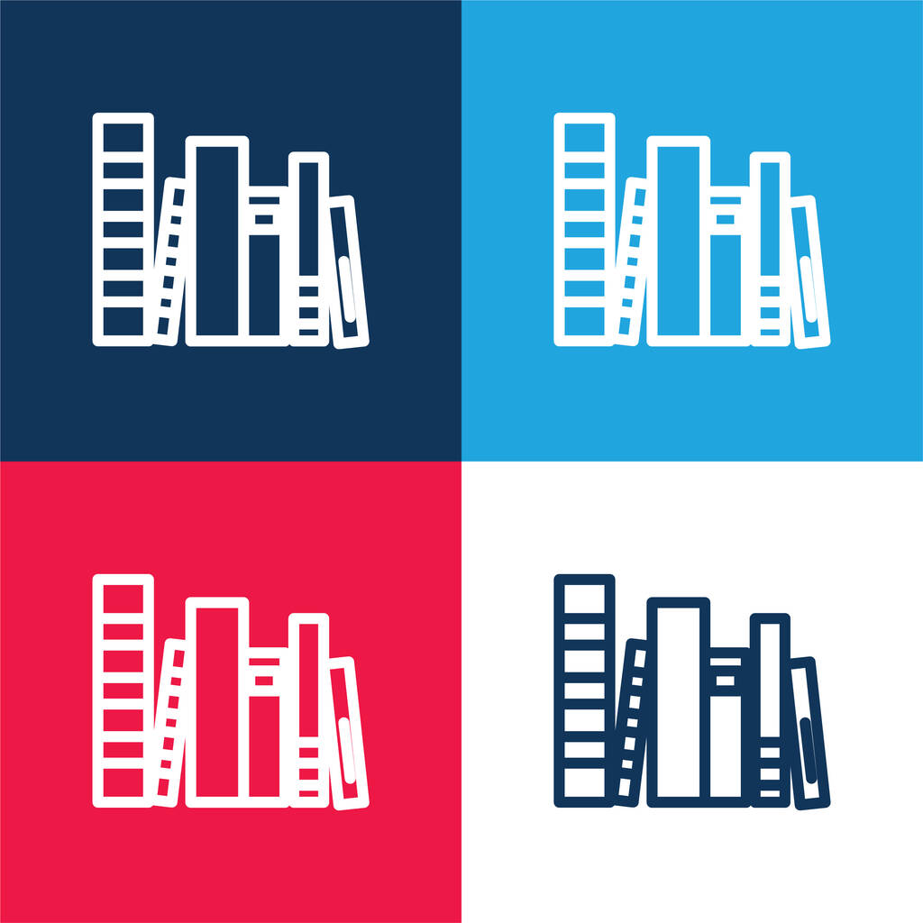 Grupo de libros azul y rojo conjunto de iconos mínimo de cuatro colores - Vector, Imagen