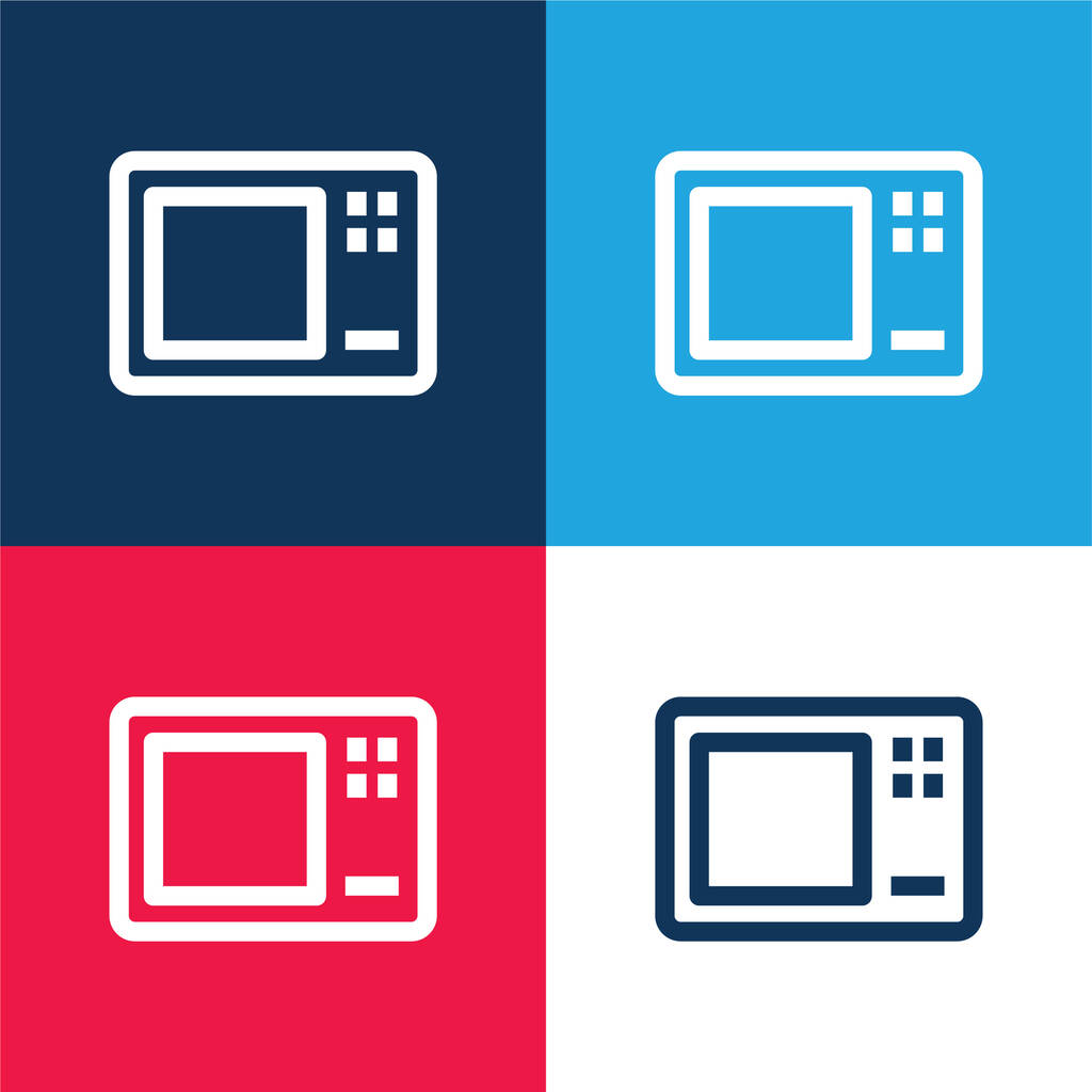 Horno de microondas grande azul y rojo conjunto de iconos mínimo de cuatro colores - Vector, imagen