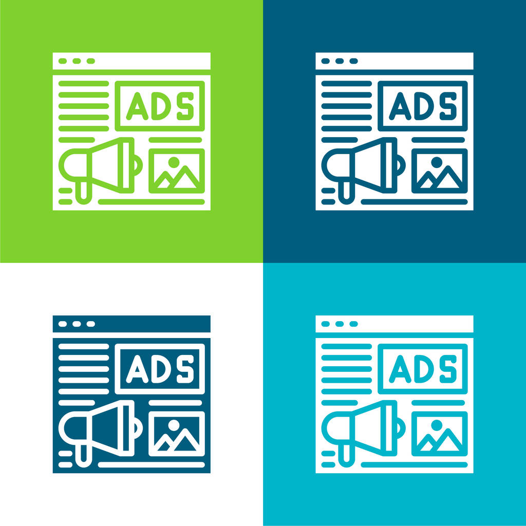 Διαφήμιση Επίπεδη τέσσερις χρώμα ελάχιστο σύνολο εικονιδίων - Διάνυσμα, εικόνα
