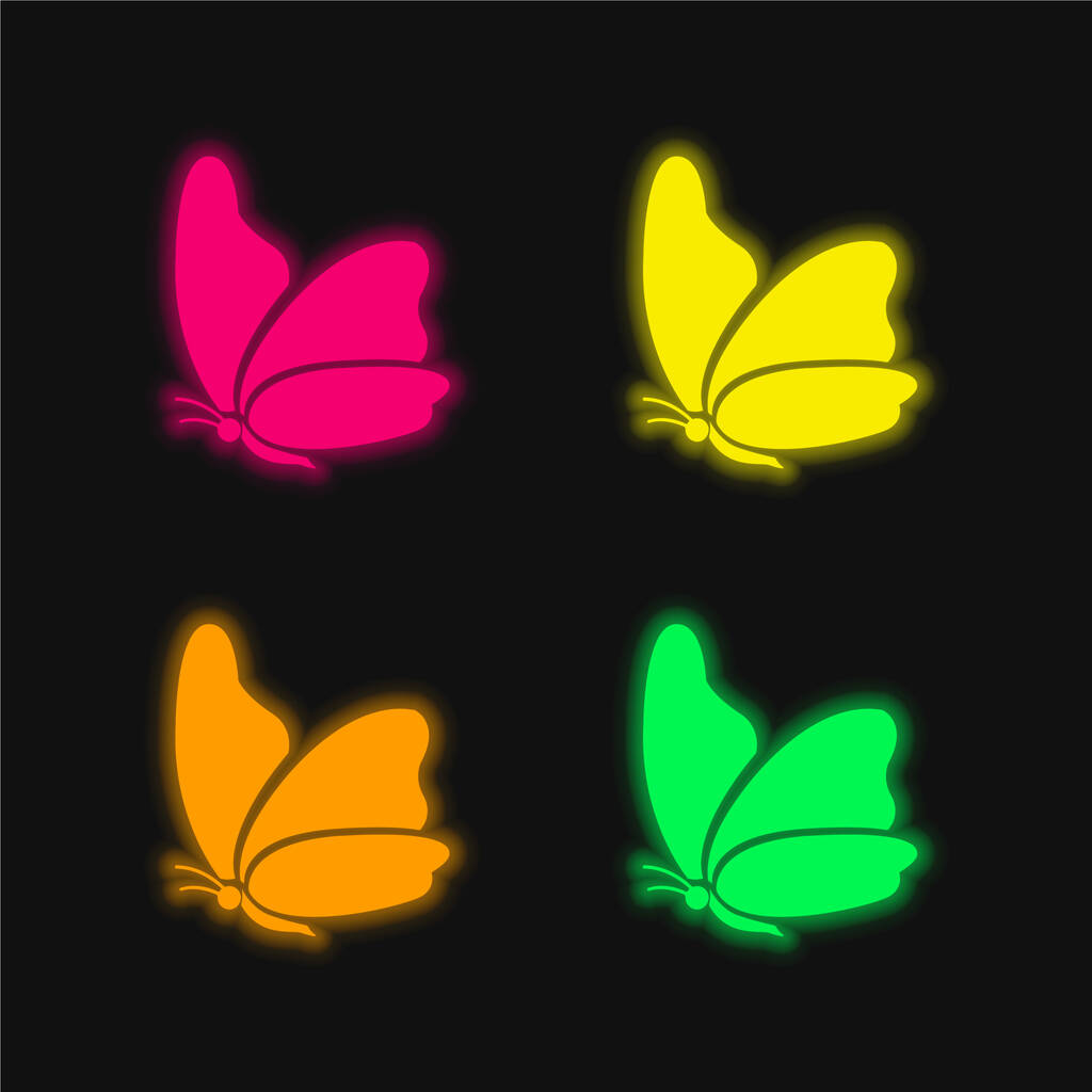 Grande ala farfalla quattro colori incandescente icona al neon vettore - Vettoriali, immagini