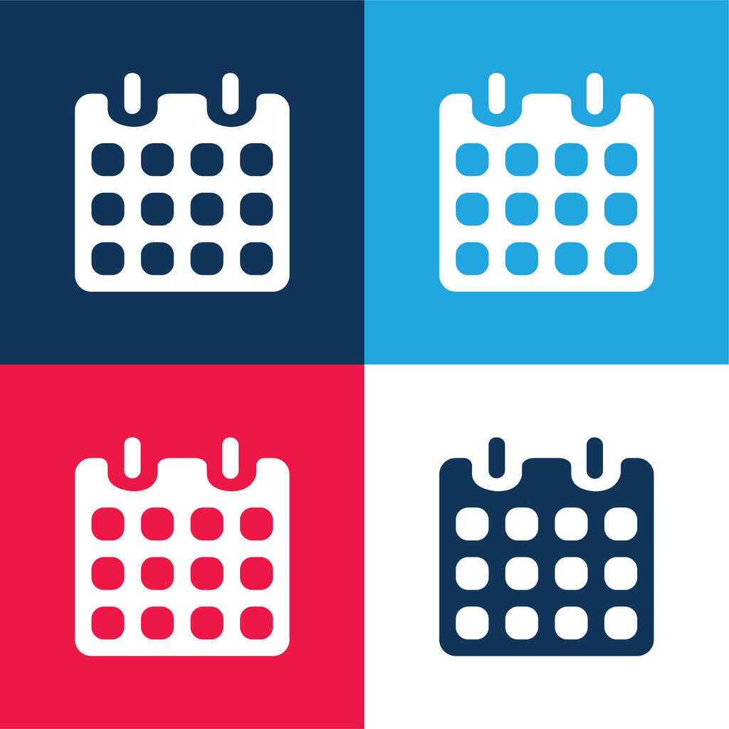 Fekete papír naptár Tavaszi kék és piros négy szín minimális ikon készlet - Vektor, kép