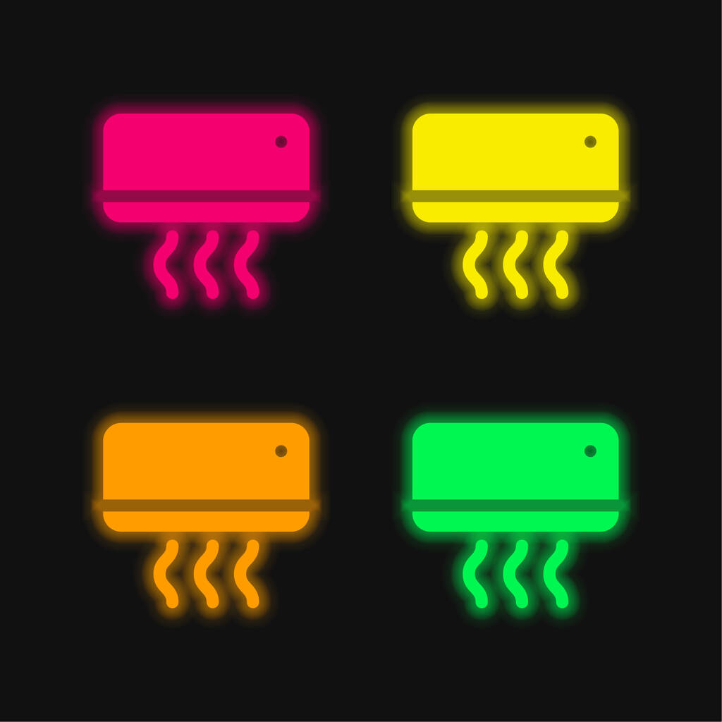 Condizionatore d'aria icona al neon quattro colori incandescente vettore - Vettoriali, immagini