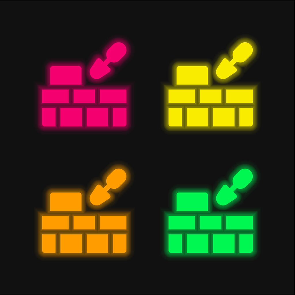 Mattone Wall quattro colori luminosi icona vettoriale al neon - Vettoriali, immagini