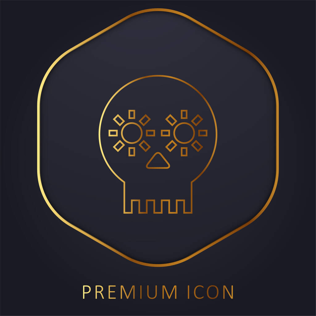 Artisanal Skull Of Mexico golden line premium logo or icon - Vector, Image