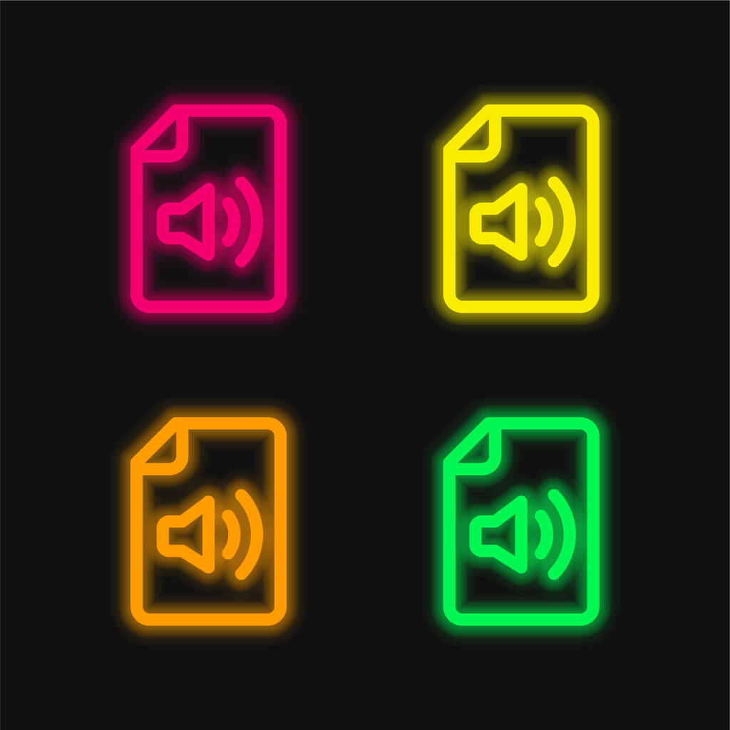 Archivo de audio de cuatro colores brillante icono de vectores de neón - Vector, Imagen