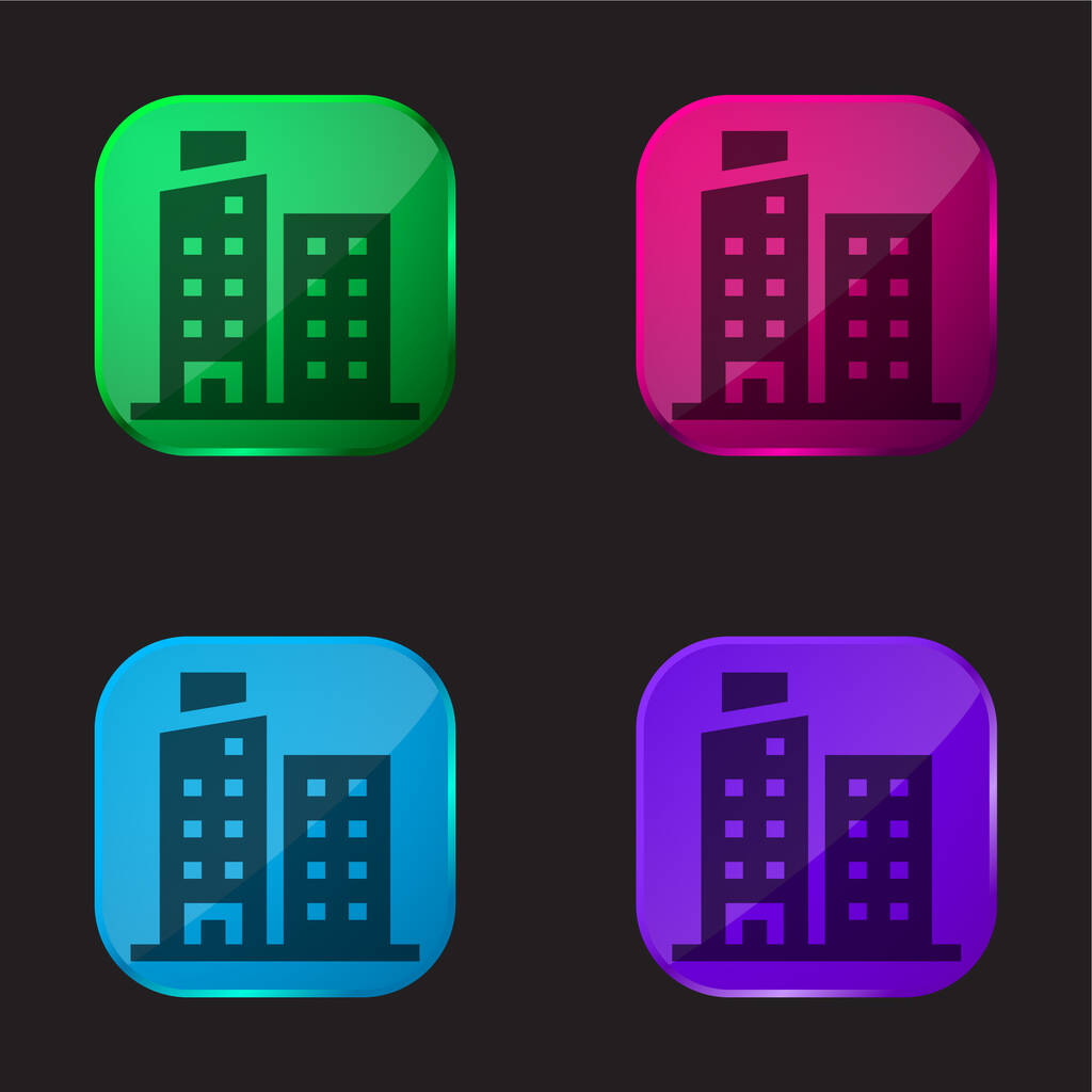 Apartman négy színű üveg gomb ikon - Vektor, kép