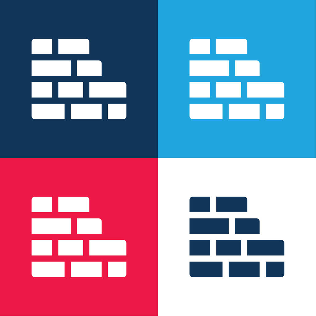 Brickwall niebieski i czerwony zestaw czterech kolorów minimalny zestaw ikon - Wektor, obraz