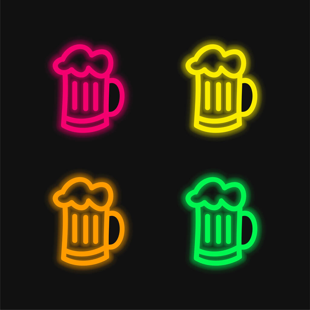 Beer Jar χέρι σχεδιάζεται περίγραμμα τέσσερα χρώμα λαμπερό νέον διάνυσμα εικονίδιο - Διάνυσμα, εικόνα