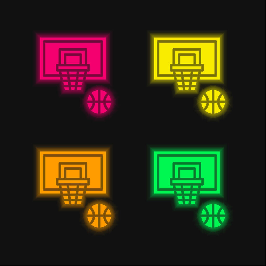 Basketbol dört renk parlayan neon vektör simgesi - Vektör, Görsel