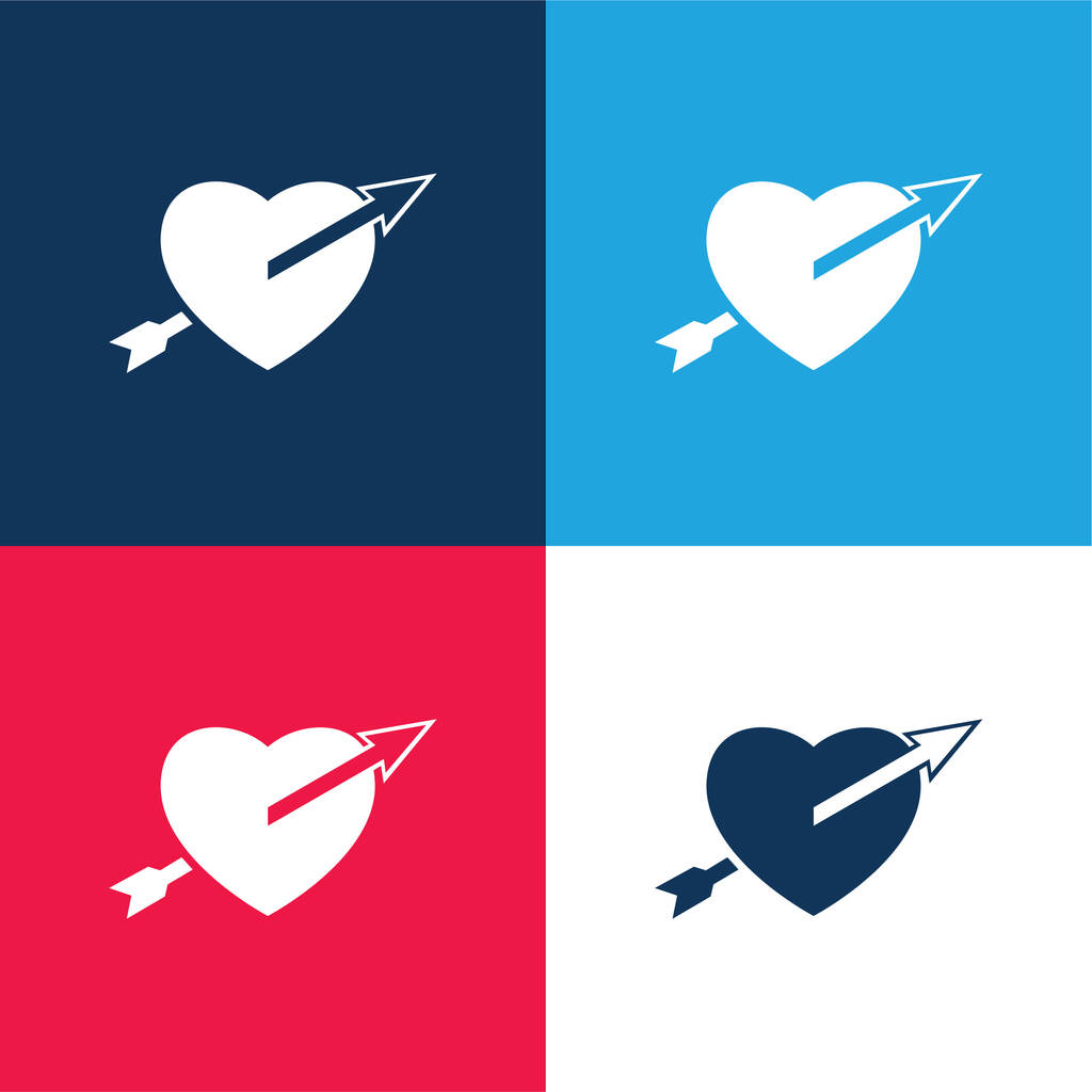 Strzałka Prosto do serca niebieski i czerwony zestaw czterech kolorów minimalny zestaw ikon - Wektor, obraz