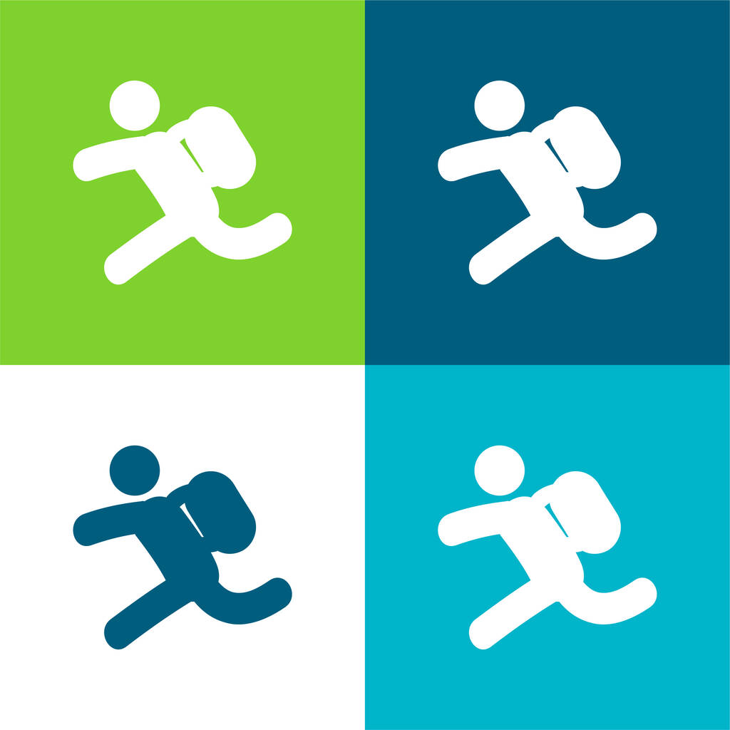 Backpacker Running Flat conjunto de iconos mínimos de cuatro colores - Vector, Imagen