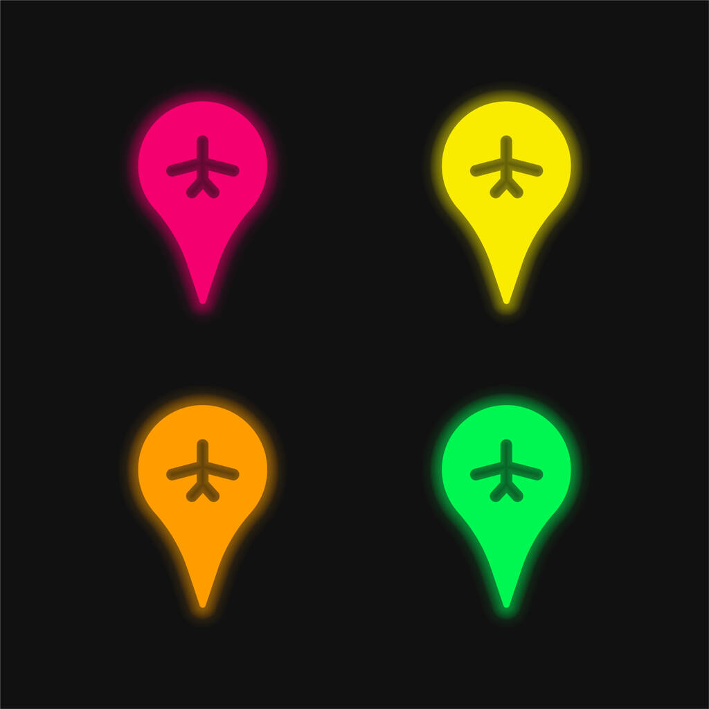 Havalimanı dört renk parlayan neon vektör simgesi - Vektör, Görsel