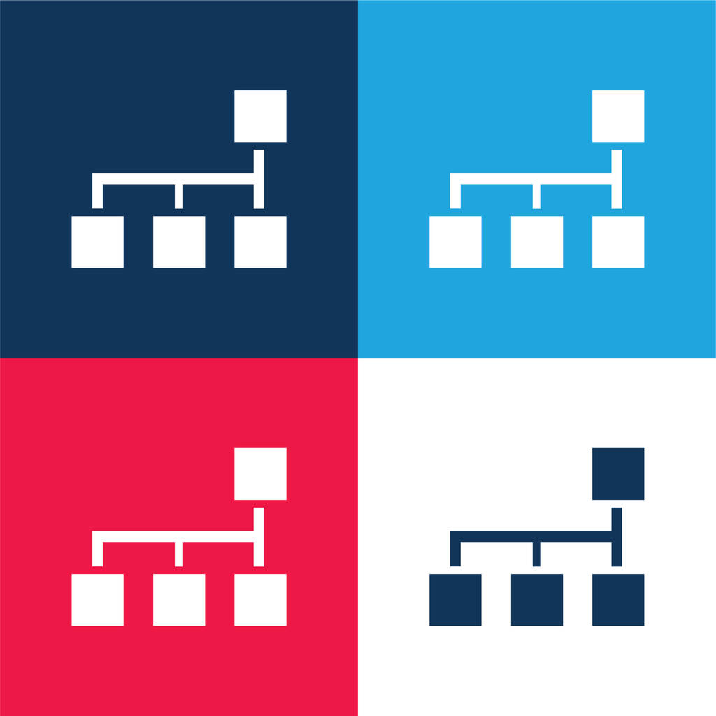 Blokkok rendszer négyzetek és vonalak kék és piros négy szín minimális ikon készlet - Vektor, kép