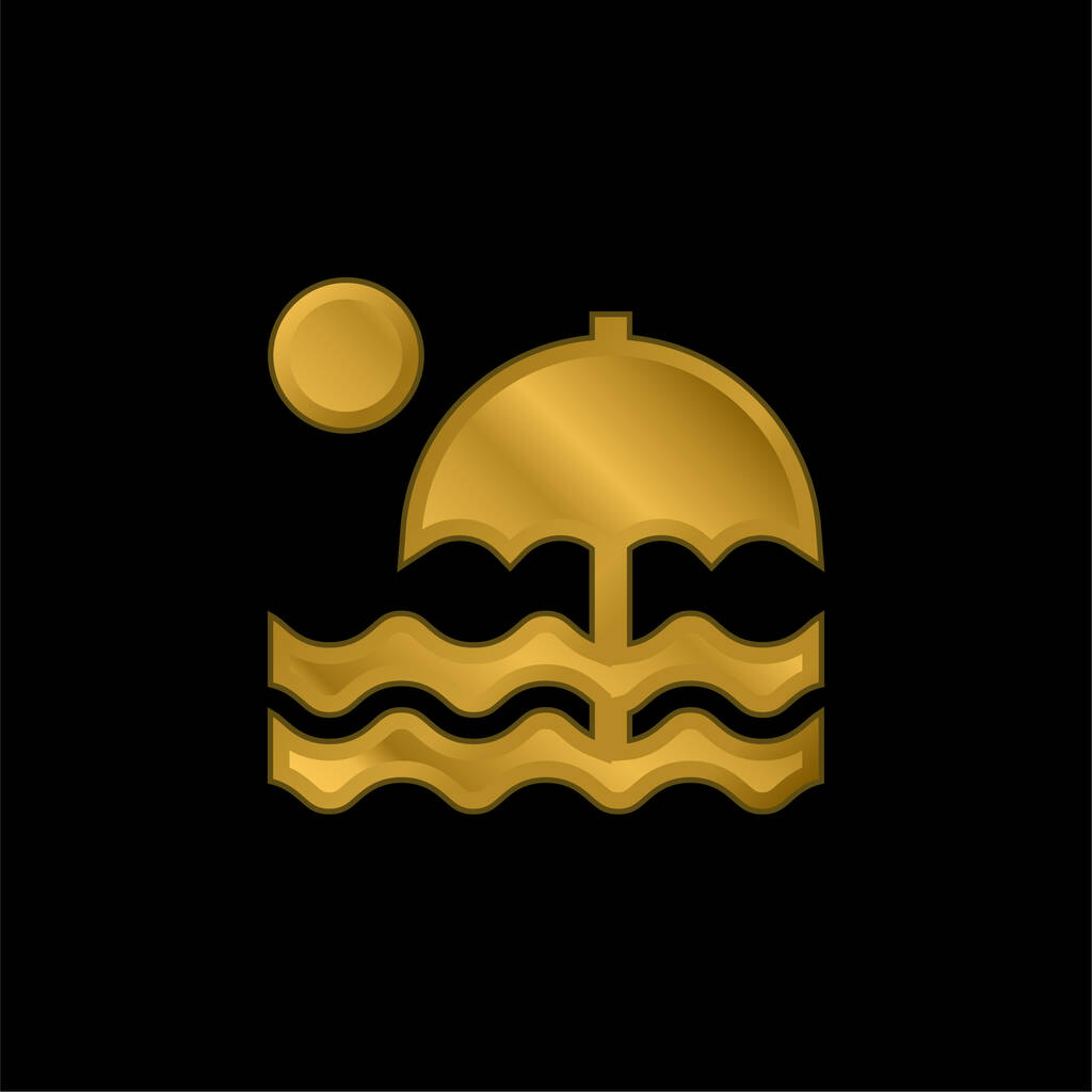 Beach vergulde metalic icoon of logo vector - Vector, afbeelding