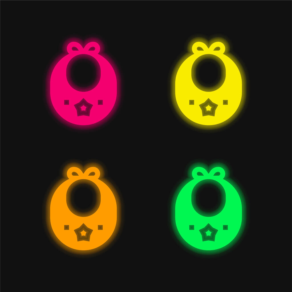 babero de cuatro colores brillante icono del vector de neón - Vector, imagen