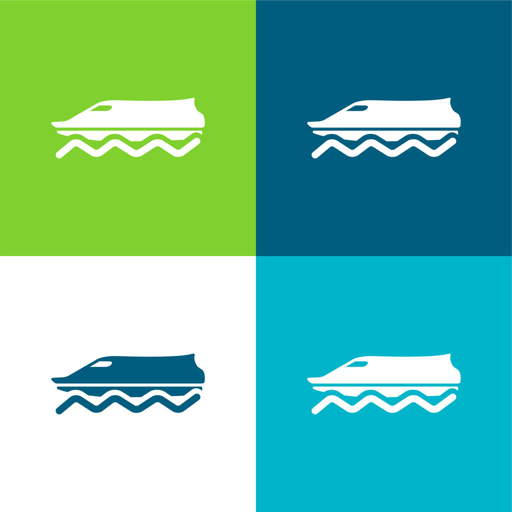 Łódź na wodzie Płaskie cztery kolory minimalny zestaw ikon - Wektor, obraz