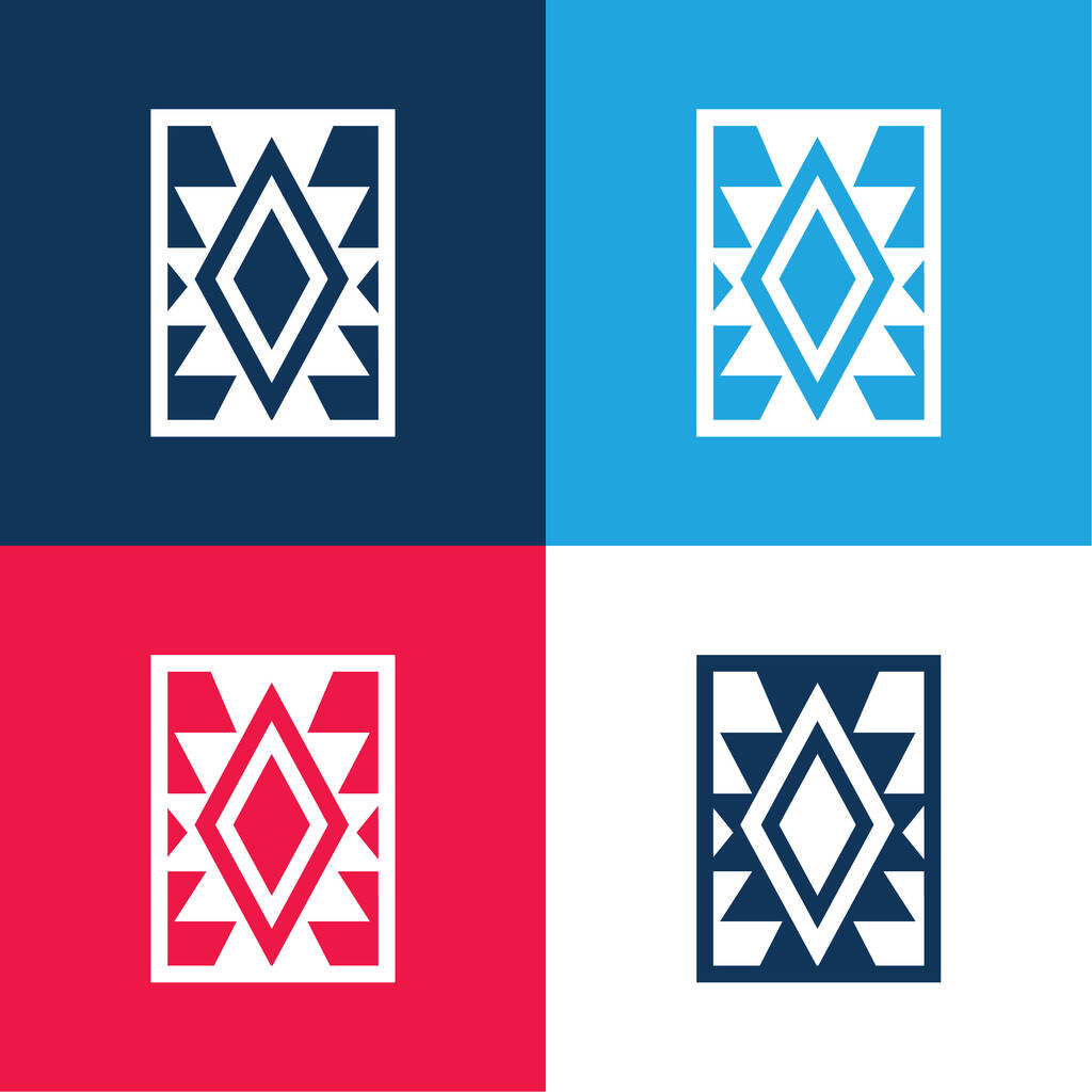 Artisanal tappeto del Messico blu e rosso quattro colori set icona minima - Vettoriali, immagini