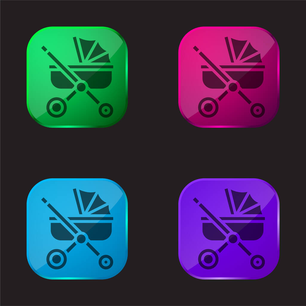 Kinderwagen vier farbige Glasknopf-Symbol - Vektor, Bild