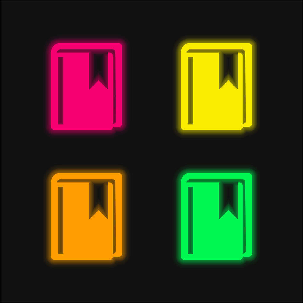Book With Bookmark four color glowing neon vector icon - Vektor, obrázek