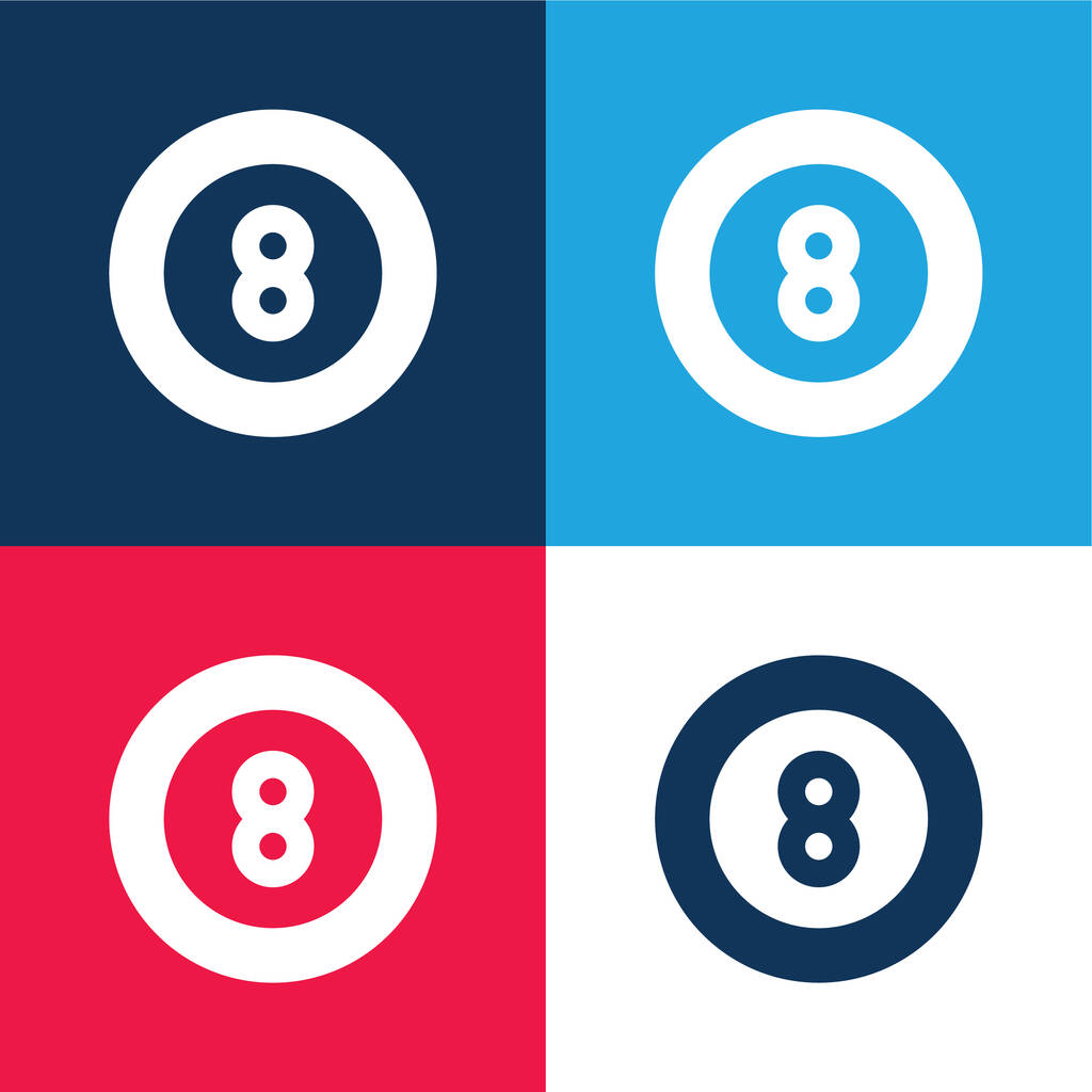 Бильярд синий и красный четыре цвета минимальный набор значков - Вектор,изображение