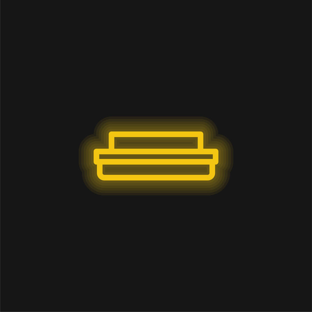 Iso Bed keltainen hehkuva neon kuvake - Vektori, kuva