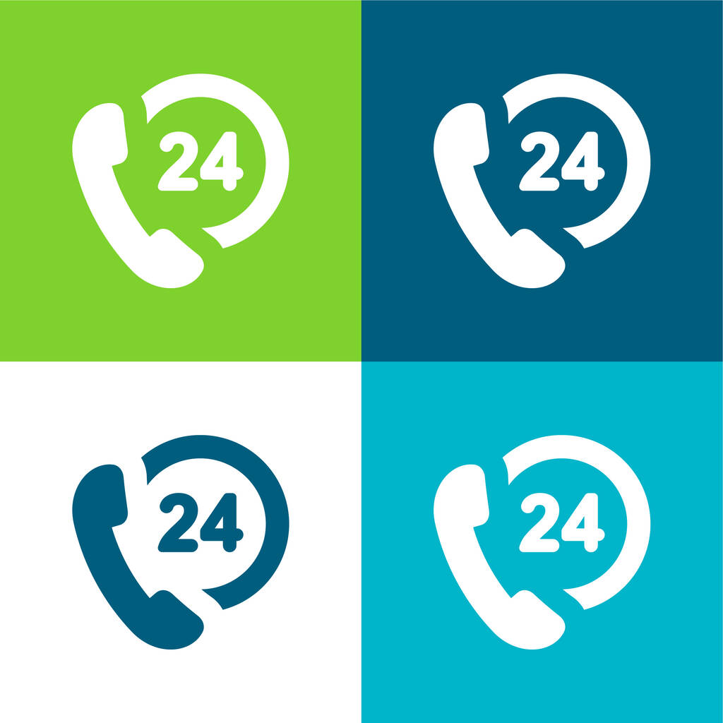 24 Hours Support Flat four color minimal icon set - Vector, Image