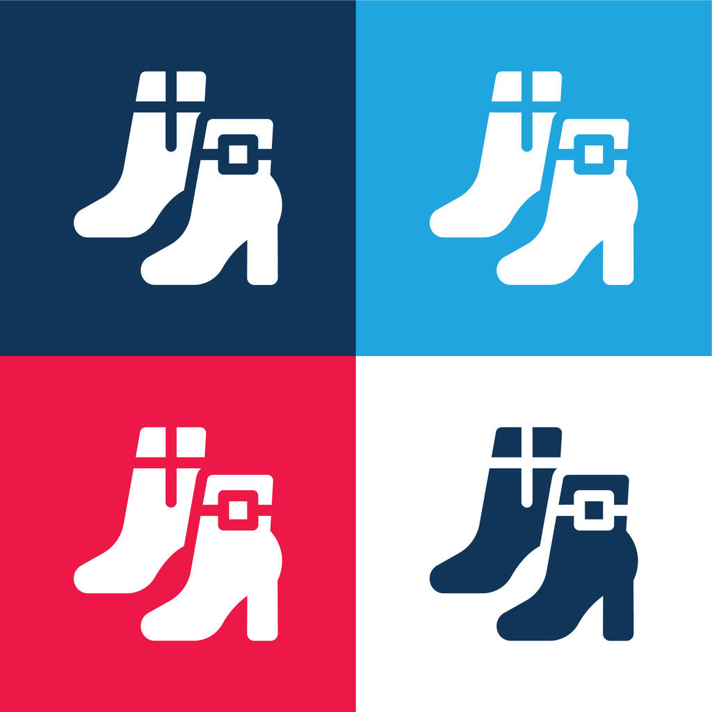 Buty niebieski i czerwony czterech kolorów minimalny zestaw ikon - Wektor, obraz