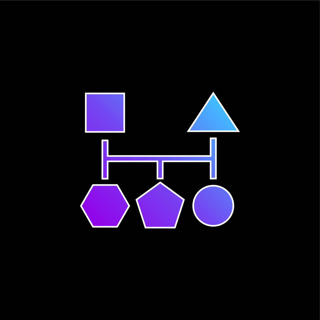 Esquema de bloques de cinco geométrica básica Negro formas azul gradiente vector icono - Vector, imagen