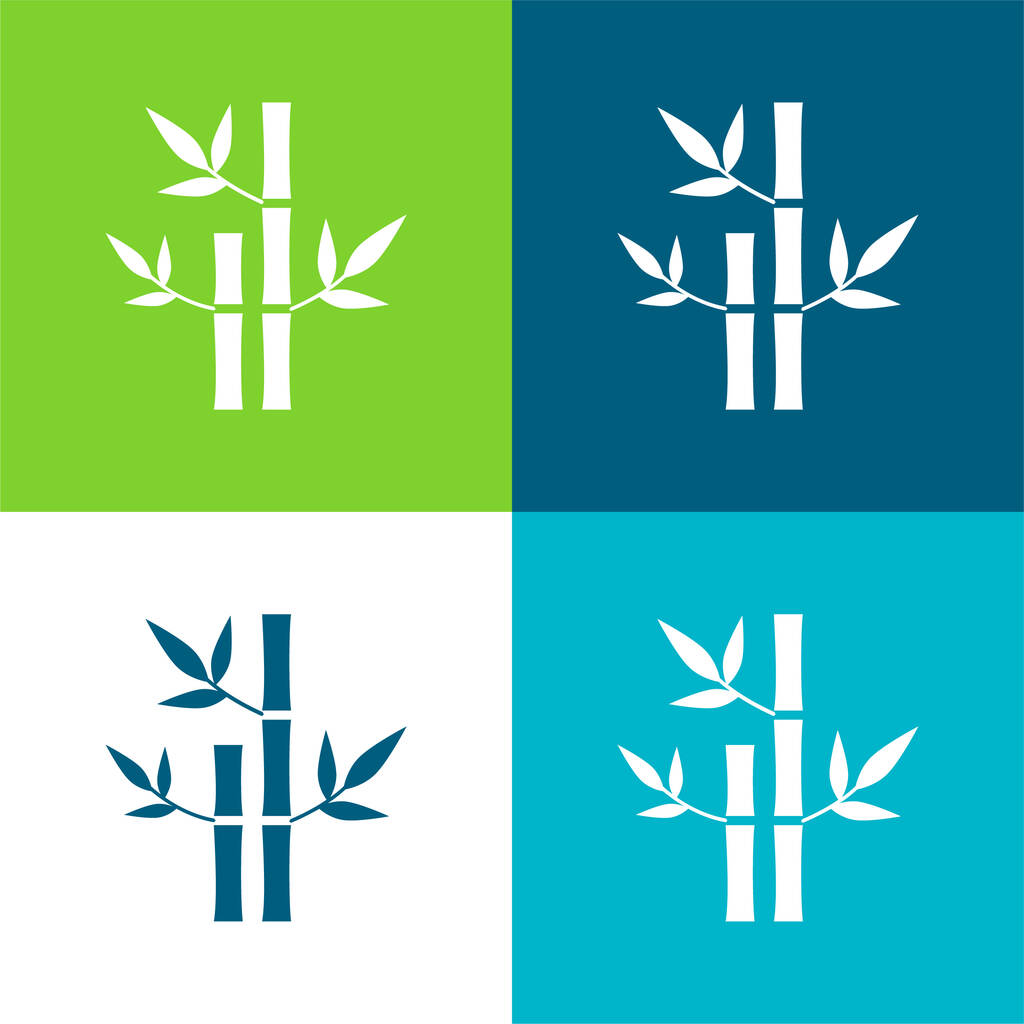 Bambusowe Rośliny Spa płaskie cztery kolory minimalny zestaw ikon - Wektor, obraz